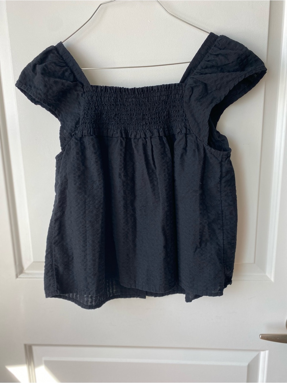 Women's Black Smocked Square-Neck Top